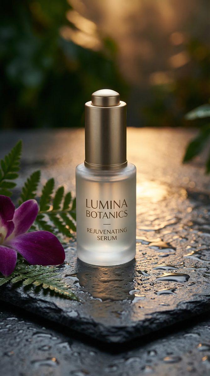 AI product photography example — skincare bottle with exact label rendering by AI Studio